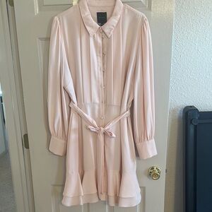 Alex Marie Pink Wrap Tie Front Dress with Bishop Sleeves
